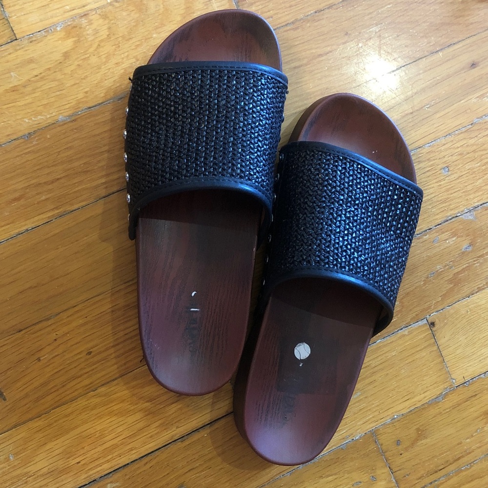 Black Woven Slide Sandals for Women